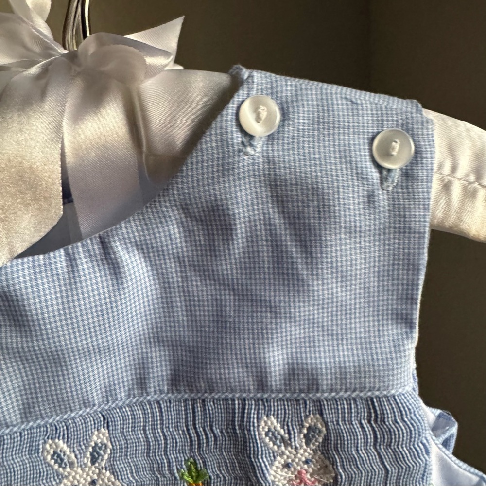 NWT Edgehill Collection Baby Boys Smocked Bunny Jon Jon Romper Sz 18M - Picture 6 of 7